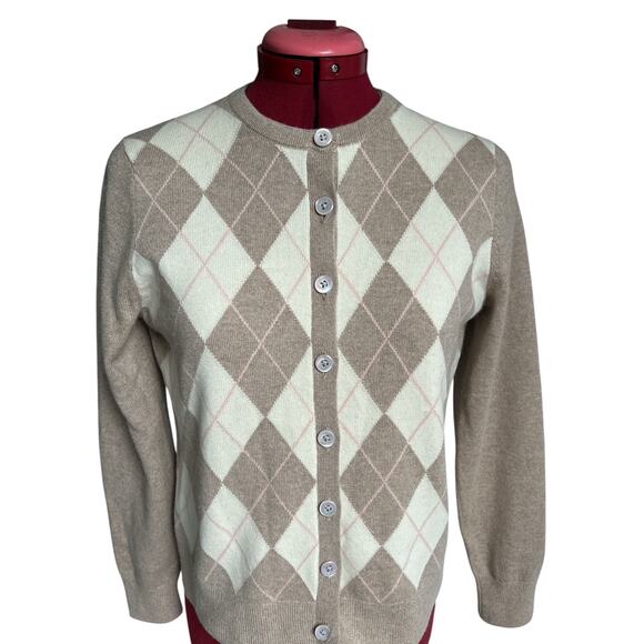 Lands End Women’s Small Petite US 6-8 100% Cashmere Argyle Cardigan Sweater - Picture 4 of 6